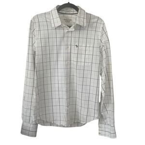 Abercrombie & Fitch Shirt Men’s M White Gray Plaid Button Down Muscle Fit Y2K